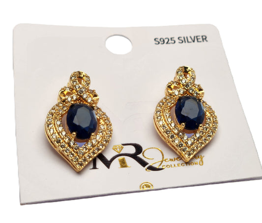 Gold-Tone Earrings with Blue Stone & Crystal Detailing