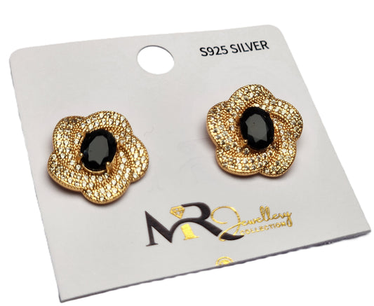 Round Star-Shaped Earrings with Center Stone & White Crystal Accents – Elegant Fashion Jewellery