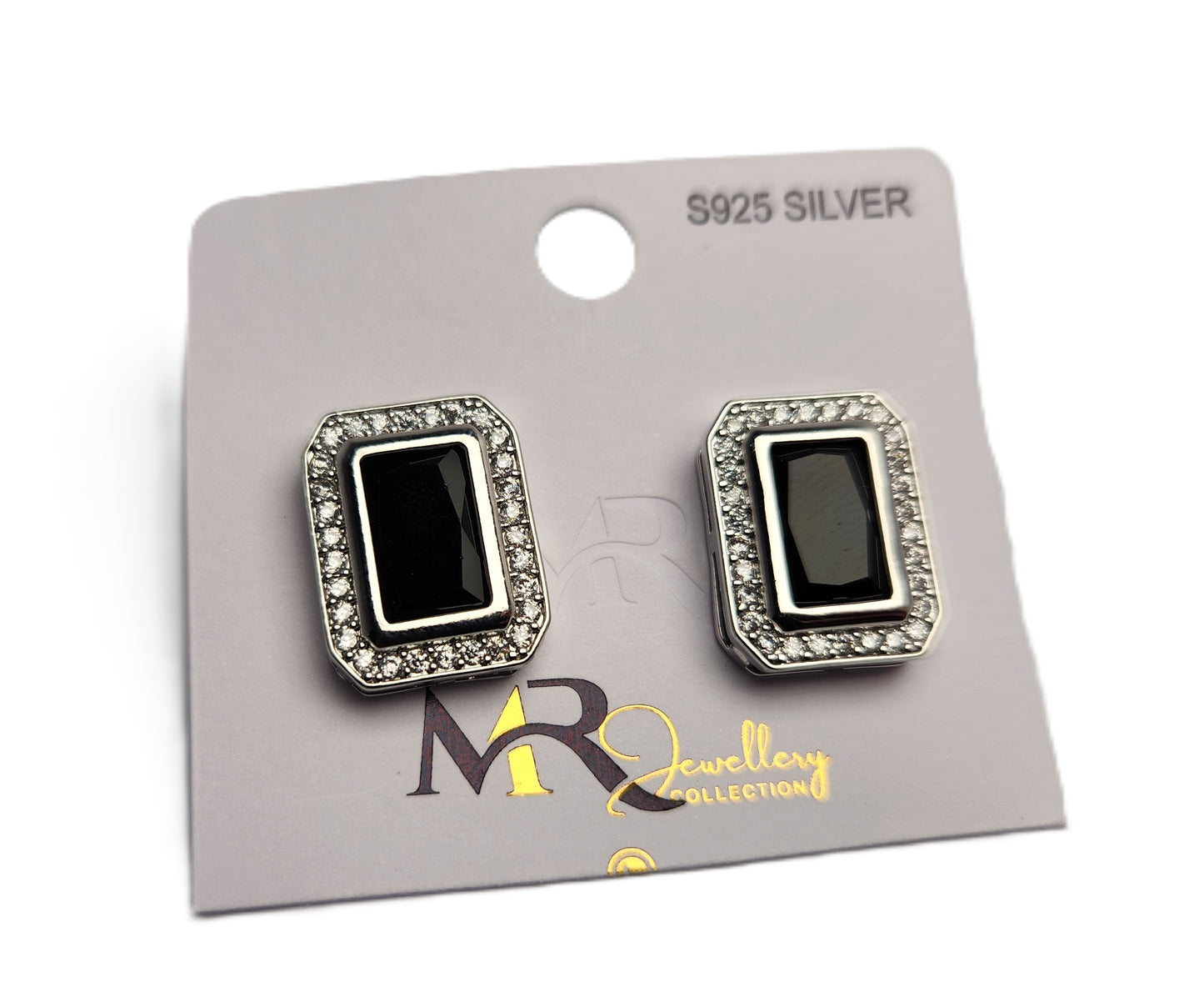 Rectangular Shaped Earrings with Center Stone & White Crystal Accents – Elegant Fashion Jewellery