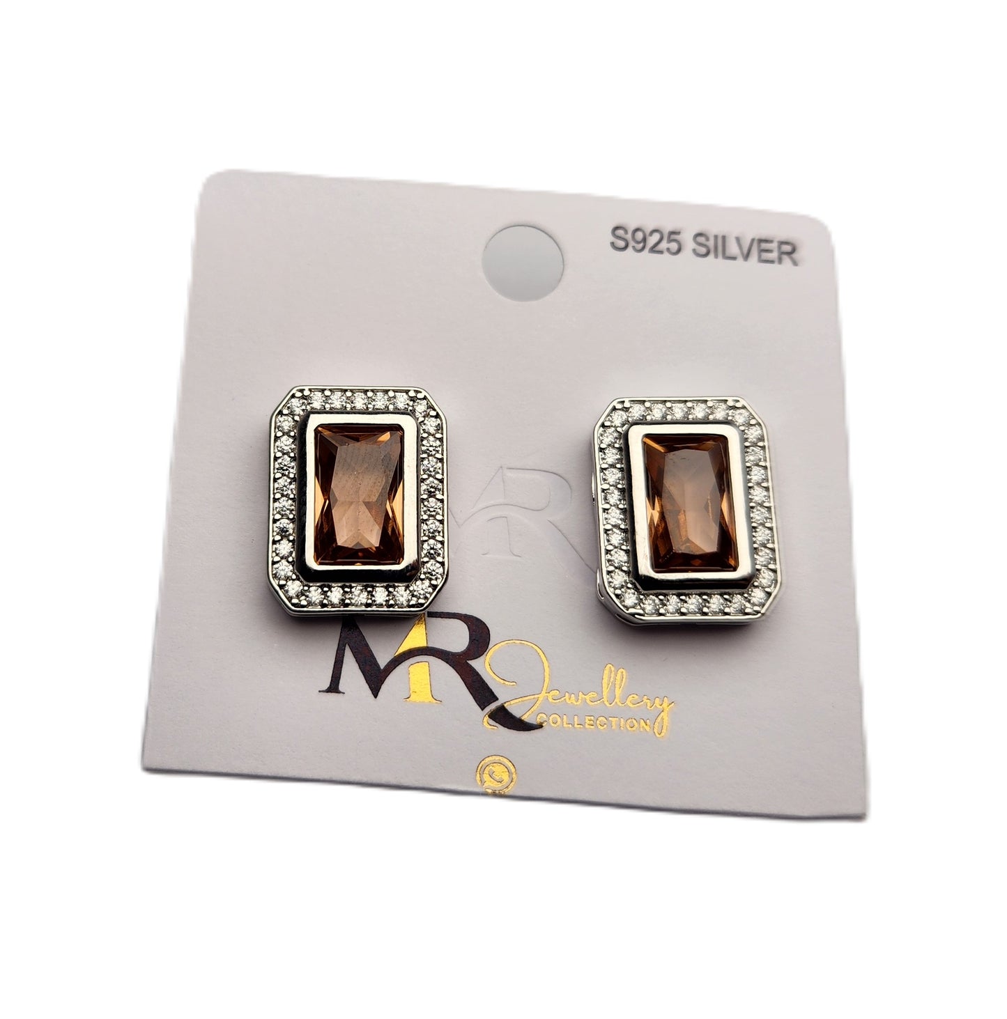 Rectangular Shaped Earrings with Center Stone & White Crystal Accents – Elegant Fashion Jewellery