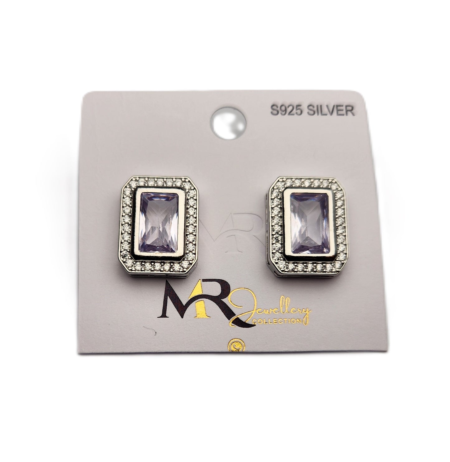 Rectangular Shaped Earrings with Center Stone & White Crystal Accents – Elegant Fashion Jewellery