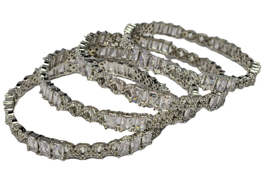 Women’s One Carat Silver Plated Bangles with Stone – Elegant Fashion Jewellery