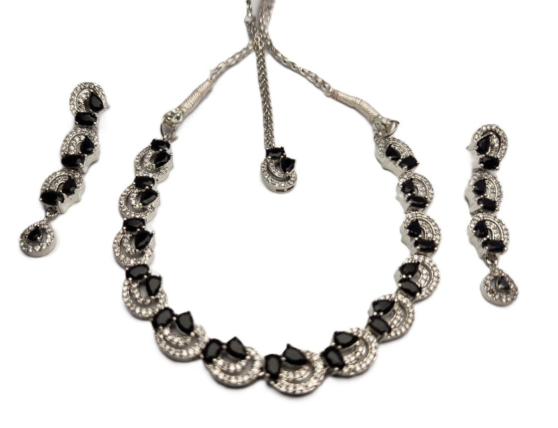 Women’s One Carat Silver Plated Necklace Set with Earrings & Bindi – Stone Embellished Jewelry