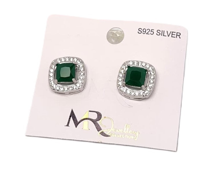 Square-Shaped Earrings with Rounded Corners, Center Stone & White Crystal Accents – Elegant Jewellery
