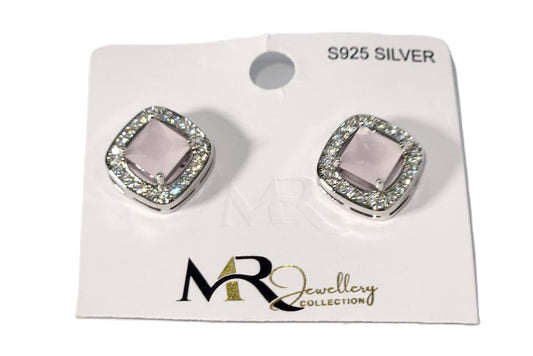 Square-Shaped Earrings with Rounded Corners, Center Stone & White Crystal Accents – Elegant Jewellery