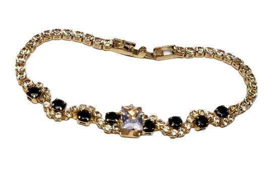 Elegant Gold Bracelet with Black & Crystal Stone Combination – Luxury Jewellery
