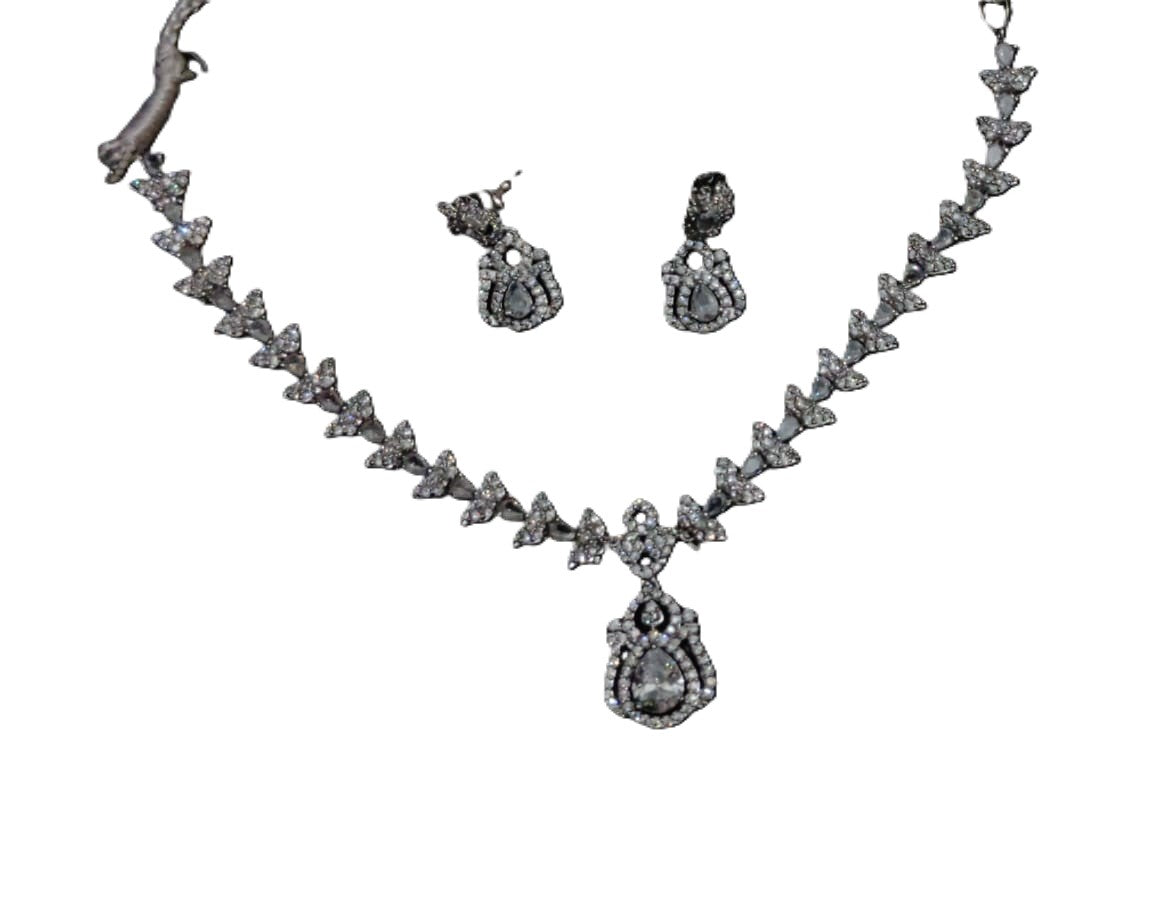 Women’s One Carat Silver Plated Necklace Set with Earrings Only – Stone Embellished Jewellery