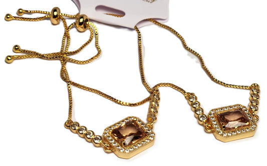 Chain Bracelet with Bold Square Center Stone & Crystal Accents