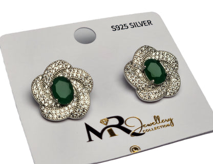 Round Star-Shaped Earrings with Center Stone & White Crystal Accents – Elegant Fashion Jewellery