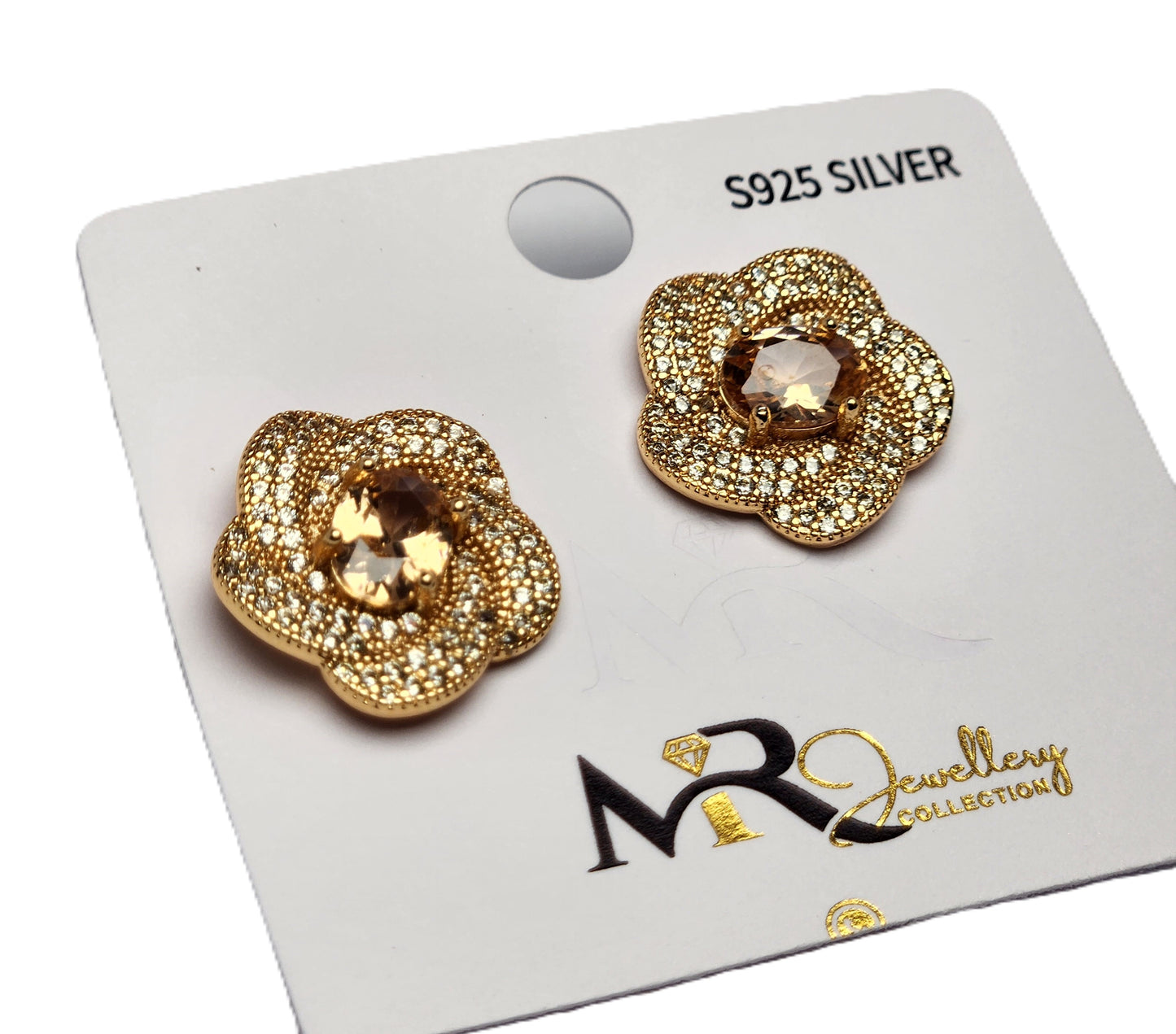 Round Star-Shaped Earrings with Center Stone & White Crystal Accents – Elegant Fashion Jewellery