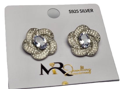 Round Star-Shaped Earrings with Center Stone & White Crystal Accents – Elegant Fashion Jewellery