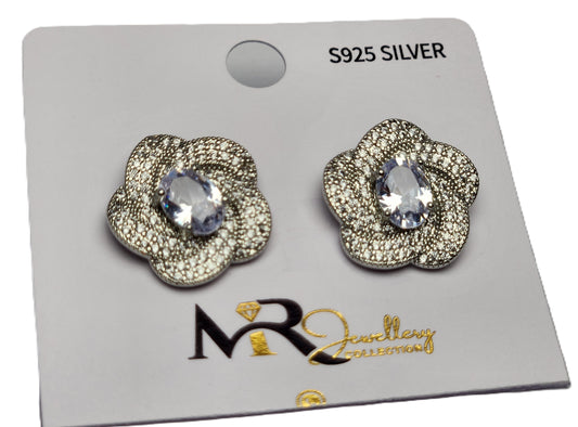 Round Star-Shaped Earrings with Center Stone & White Crystal Accents – Elegant Fashion Jewellery