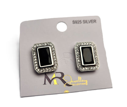 Rectangular Shaped Earrings with Center Stone & White Crystal Accents – Elegant Fashion Jewellery