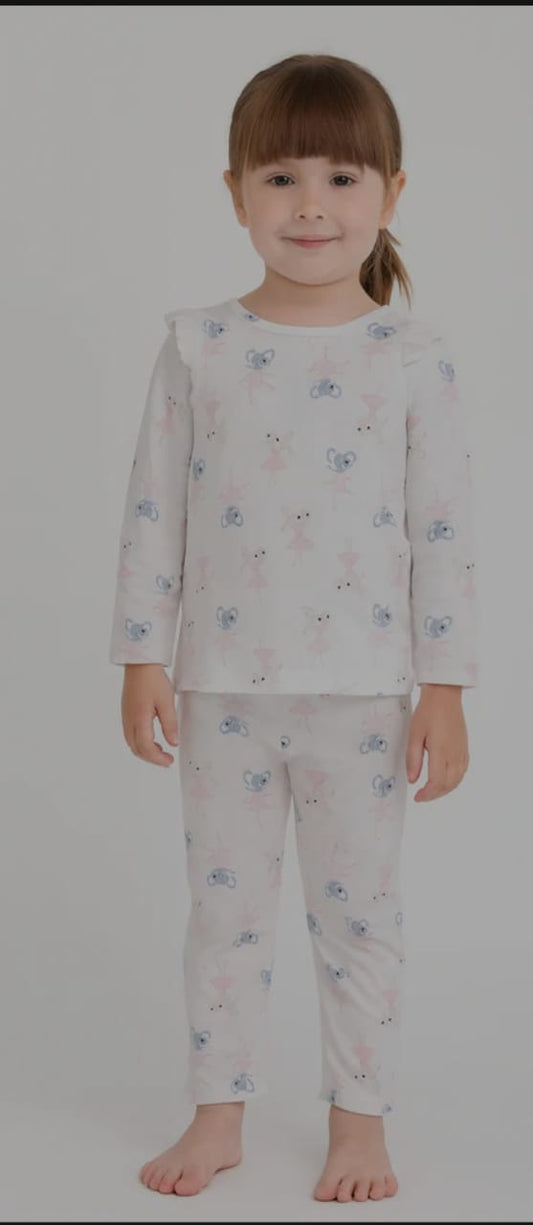 Girls Mid Season White Printed Ribbed Fabric Suit
