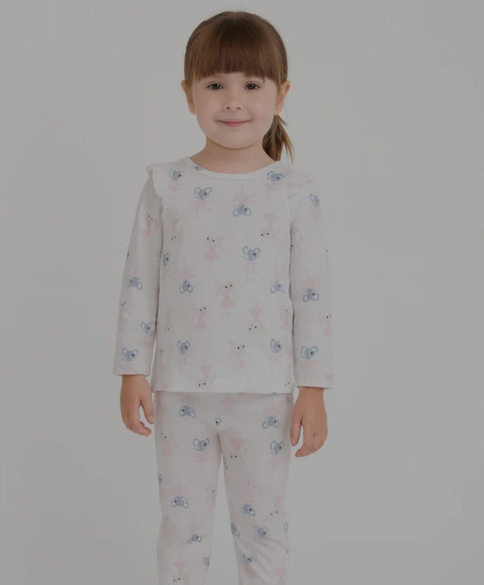 Girls Mid Season White Printed Ribbed Fabric Suit