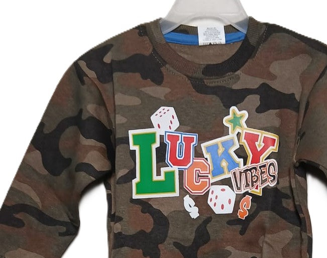 Commando Green Sweatshirt with Colorful “Lucky Luddo” Print – Trendy & Casual