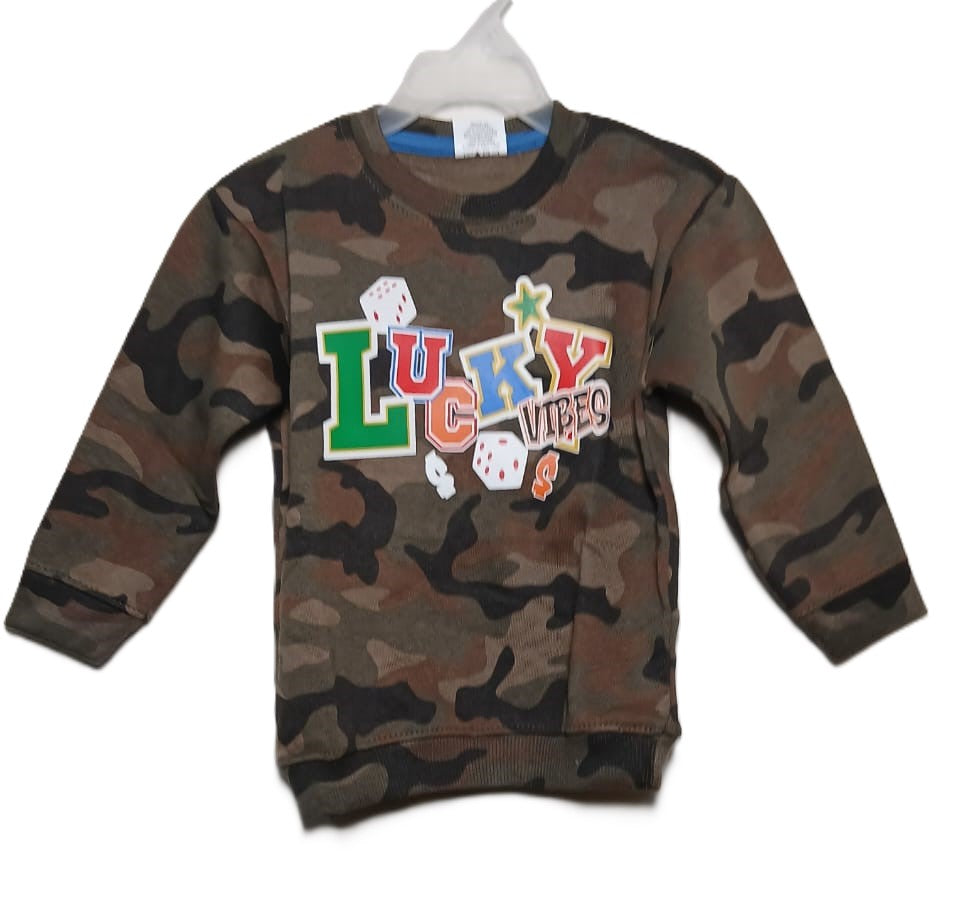 Commando Green Sweatshirt with Colorful “Lucky Luddo” Print – Trendy & Casual