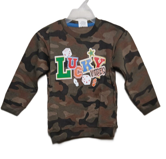 Commando Green Sweatshirt with Colorful “Lucky Luddo” Print – Trendy & Casual