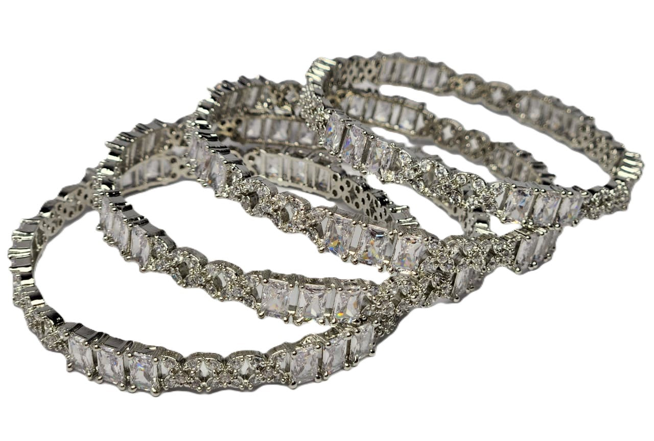 Women’s One Carat Silver Plated Bangles with Stone – Elegant Fashion Jewellery