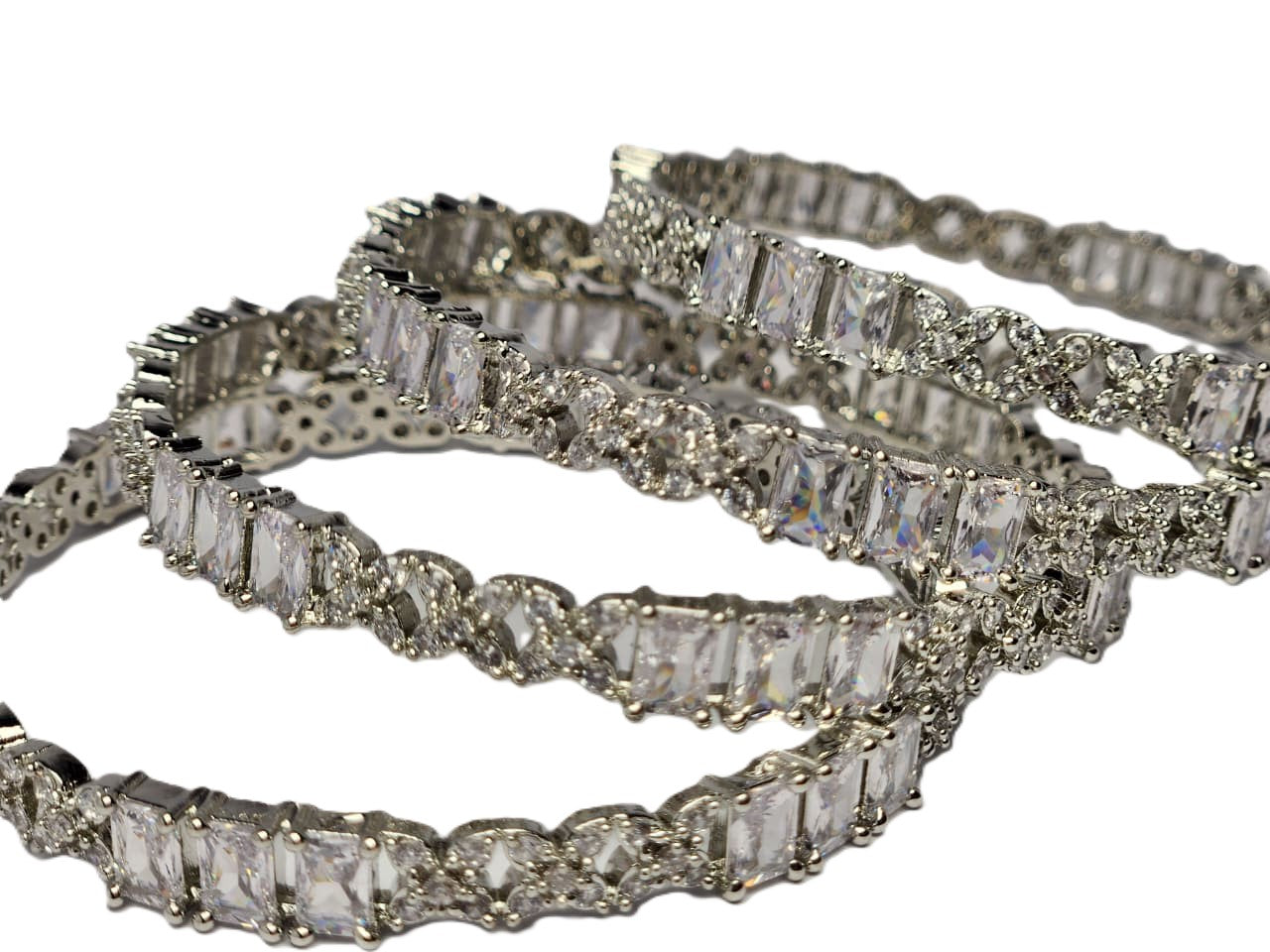 Women’s One Carat Silver Plated Bangles with Stone – Elegant Fashion Jewellery