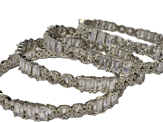 Women’s One Carat Silver Plated Bangles with Stone – Elegant Fashion Jewellery