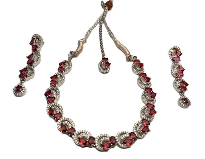 Women’s One Carat Silver Plated Necklace Set with Earrings & Bindi – Stone Embellished Jewelry