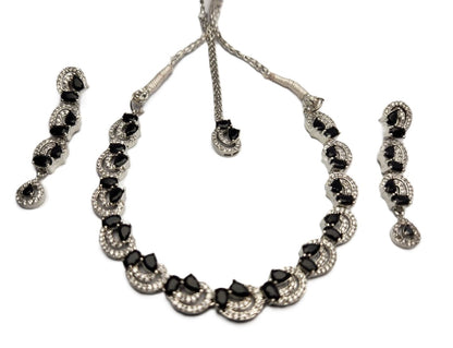 Women’s One Carat Silver Plated Necklace Set with Earrings & Bindi – Stone Embellished Jewelry