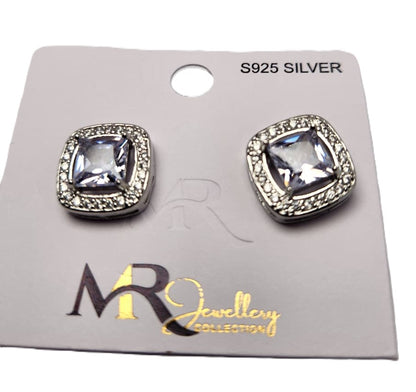 Square-Shaped Earrings with Rounded Corners, Center Stone & White Crystal Accents – Elegant Jewellery