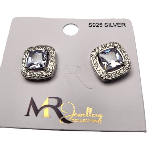 Square-Shaped Earrings with Rounded Corners, Center Stone & White Crystal Accents – Elegant Jewellery