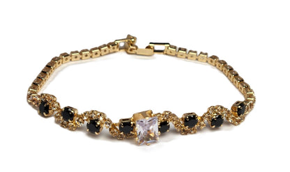Elegant Gold Bracelet with Black & Crystal Stone Combination – Luxury Jewellery