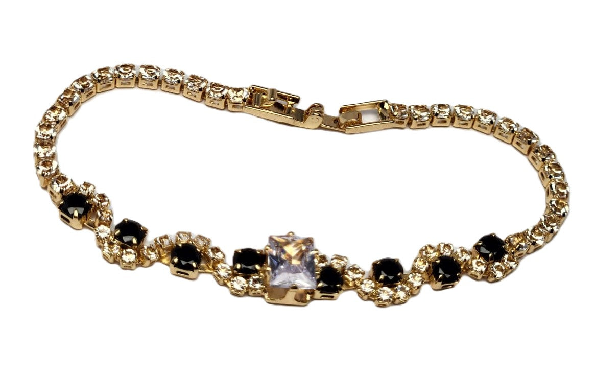Elegant Gold Bracelet with Black & Crystal Stone Combination – Luxury Jewellery