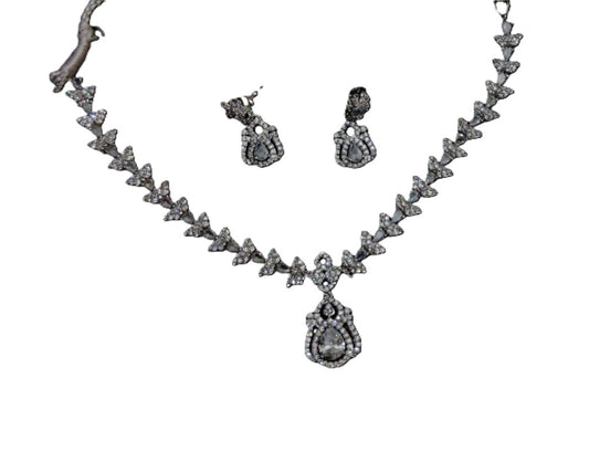 Women’s One Carat Silver Plated Necklace Set with Earrings Only – Stone Embellished Jewellery